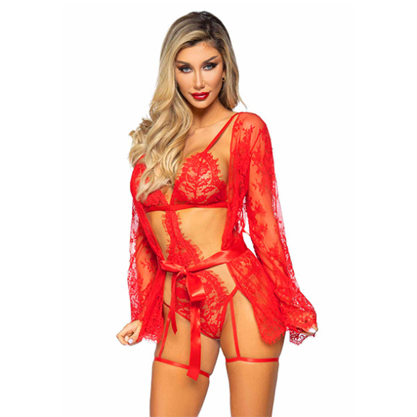 Body jarretière avec dos en ficelle et Déshabillé Leg Avenue