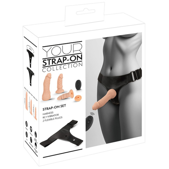 Strap on Set Harnais 1 vibromasseur et 2 godes