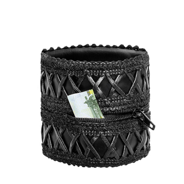 Wrist wallet with hidden zipper Noir Handmade F326
