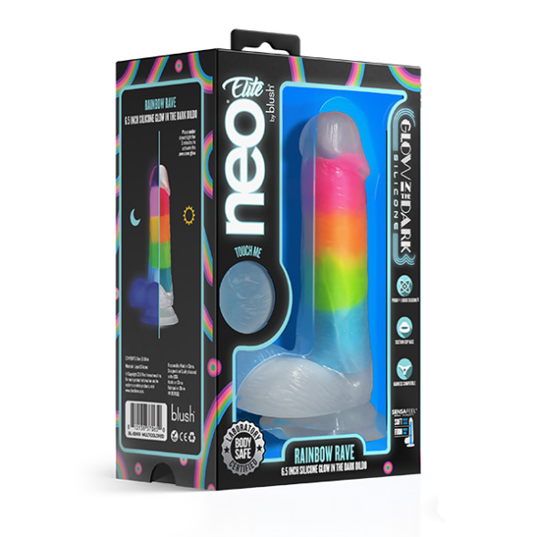 Gode ​​Elite Glow In The Dark Rainbow Rave 16.5 cm  en silicone double densité multicolore