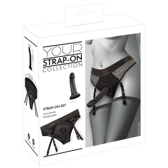 Strap On Culotte Porte jarretelles Noir + gode silicone