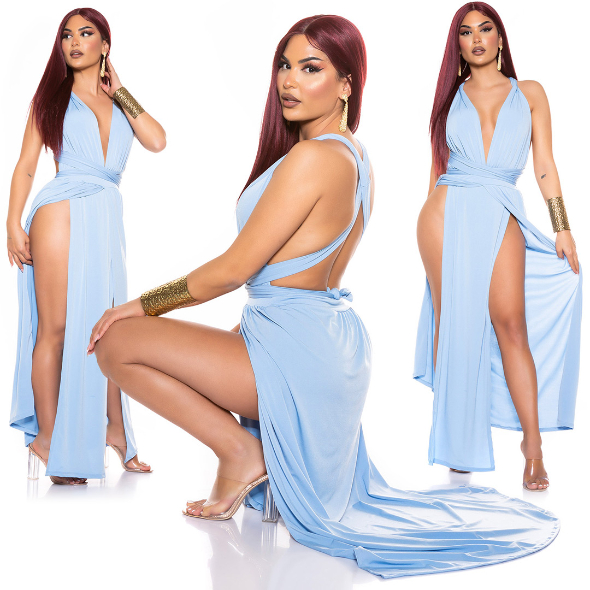 Instyle Robe Maxi Dos Nu Fendue Baby Blue