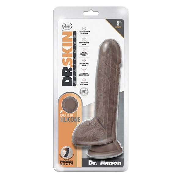 Gode ​​en silicone Dr. Mason de 23 cm avec ventouse couleur chocolat